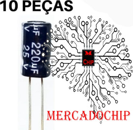 220Mf 25v Capacitor Eletrol�tico Radial Kit 10 unidades